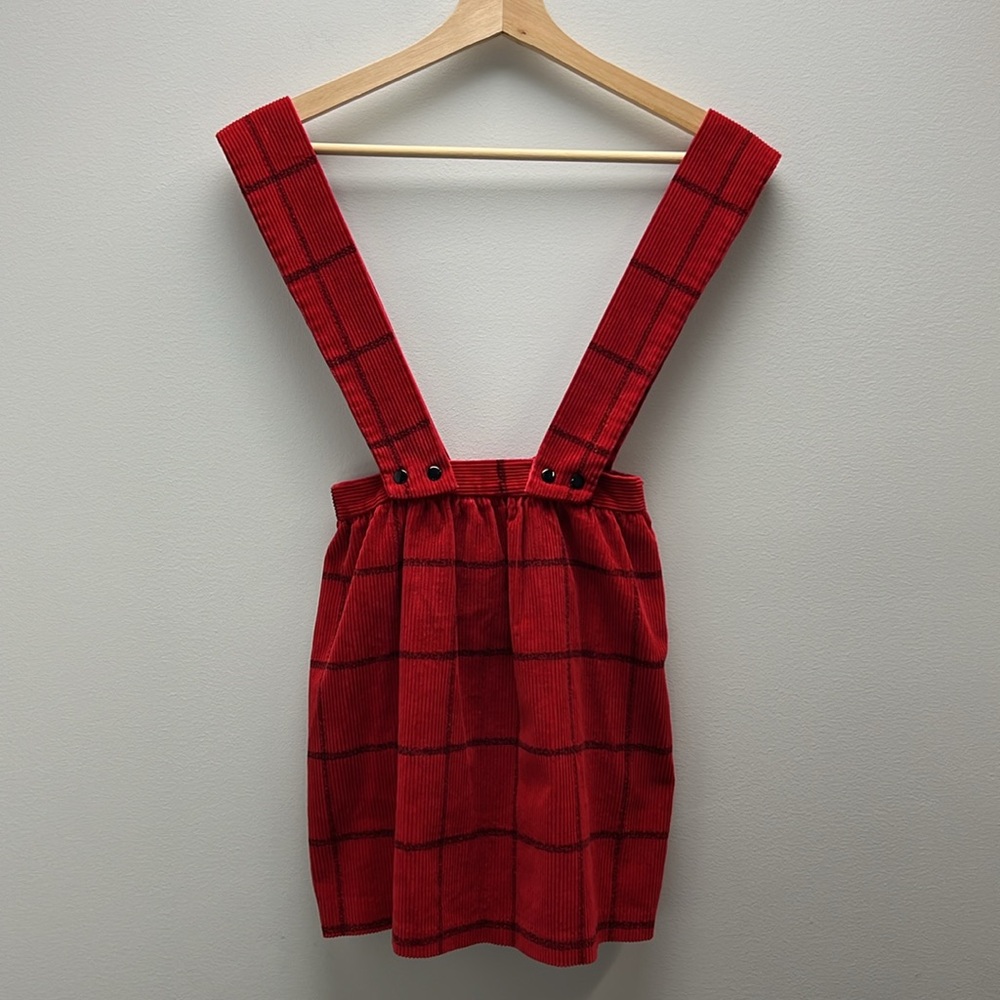 Vintage Corduroy Pinafore Dress Jumper Red Black Windowpane Girls Unique Classic